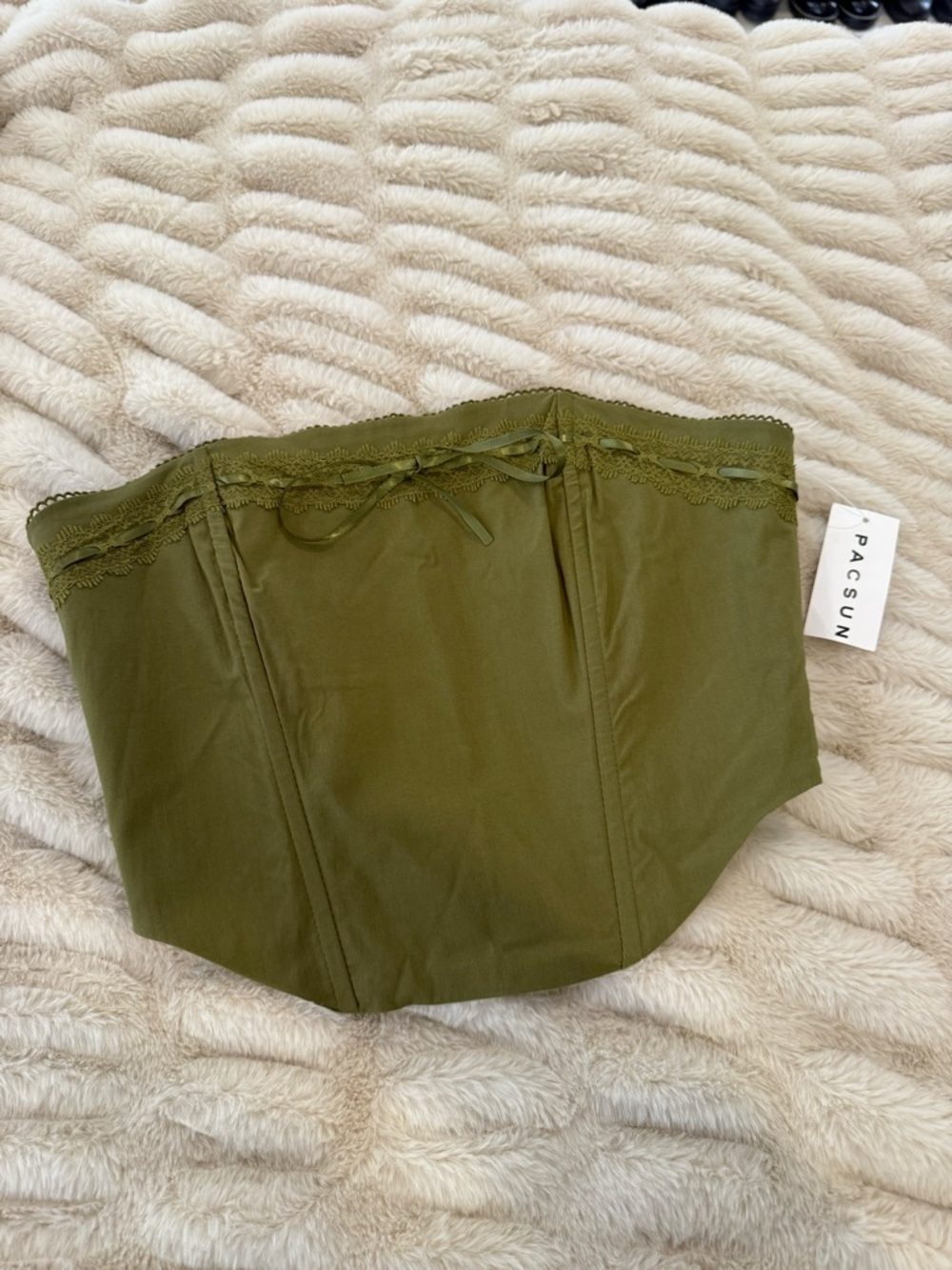 PacSun Olive Green Lace-Trim Corset Crop Top NWT